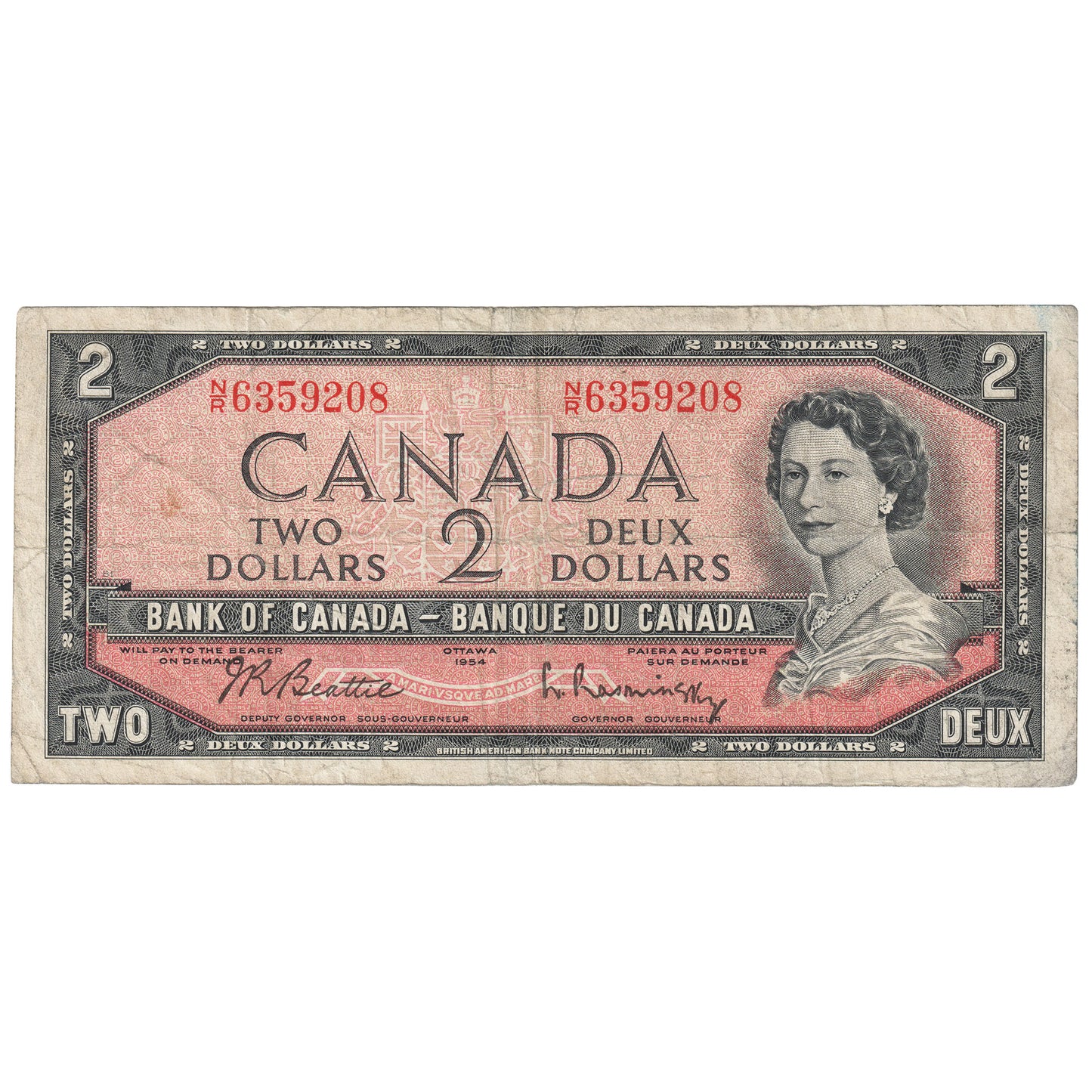 BC-38b 1954 Canada $2 Beattie-Rasminsky, N/R, VG-F (VG10)