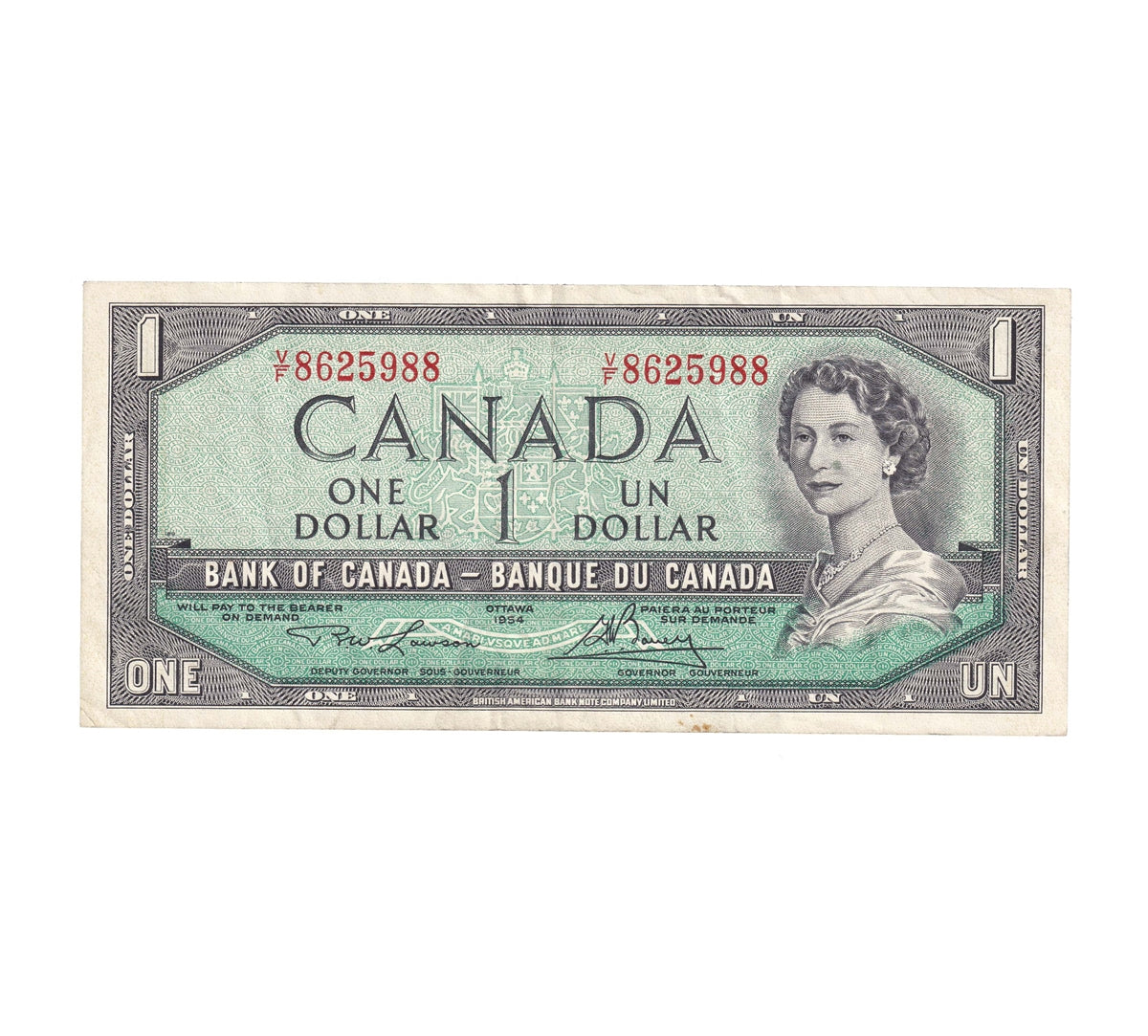 BC-37d 1954 Canada $1 Lawson-Bouey, V/F, VF-EF (VF30)