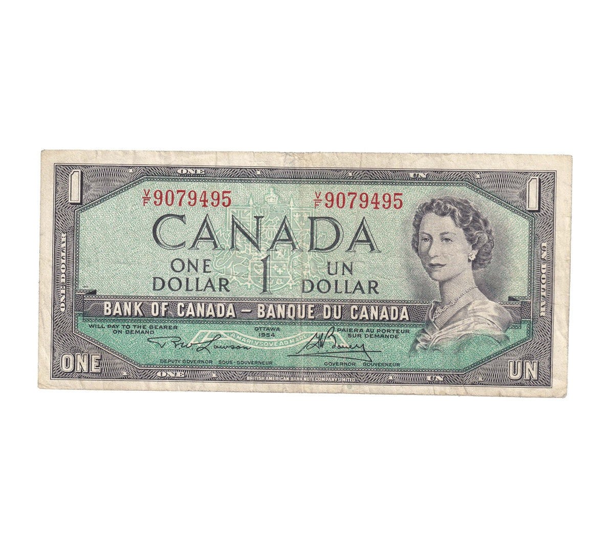 BC-37d 1954 Canada $1 Lawson-Bouey, V/F, F-VF (F15)