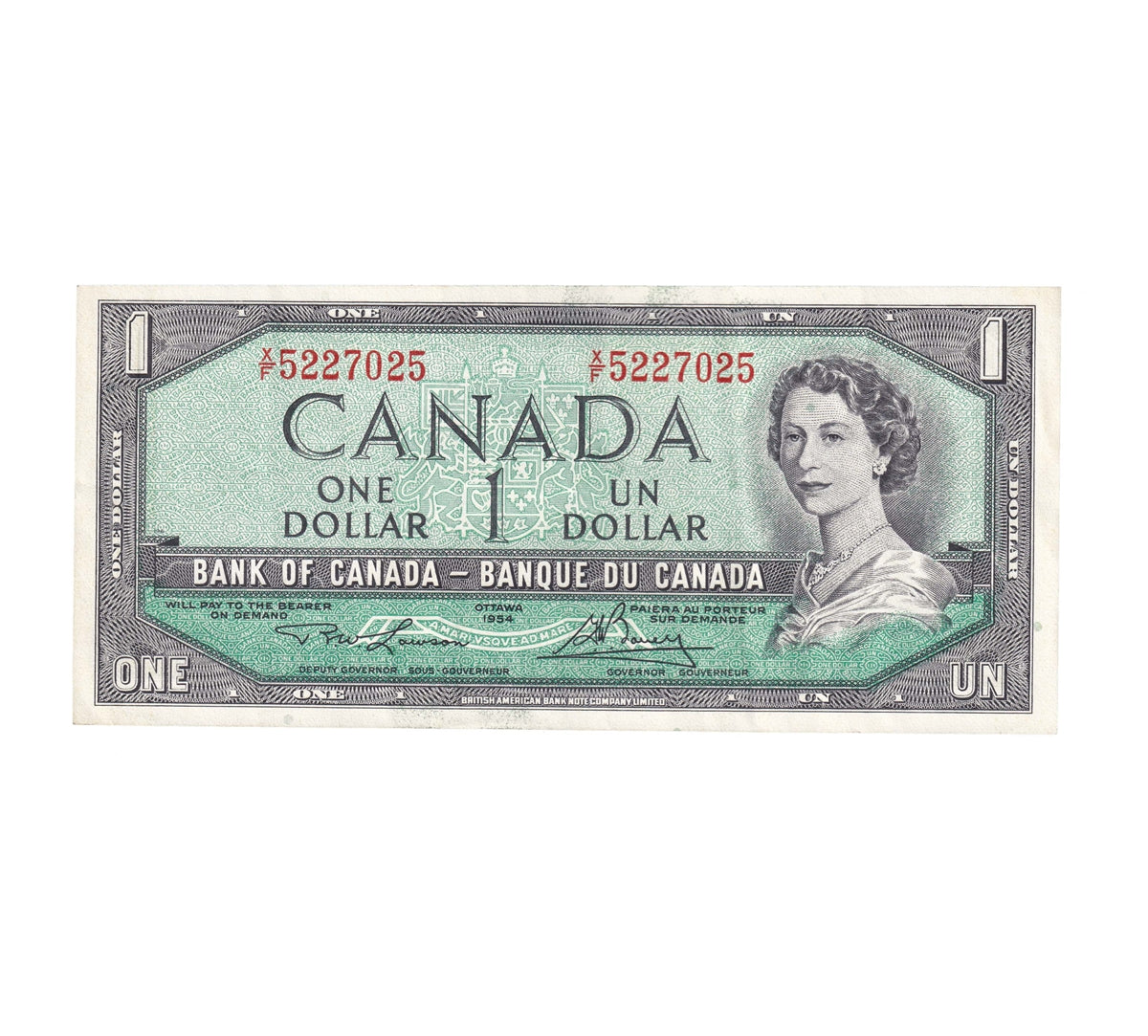 BC-37d 1954 Canada $1 Lawson-Bouey, X/F, VF-EF (VF30)