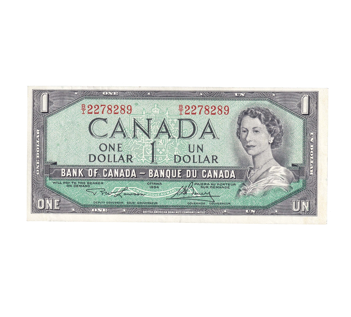 BC-37d 1954 Canada $1 Lawson-Bouey, B/I, VF-EF (VF30)