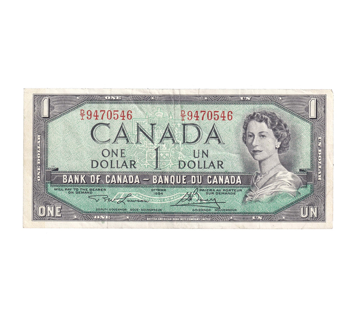 BC-37d 1954 Canada $1 Lawson-Bouey, D/I, Very Fine (VF20)