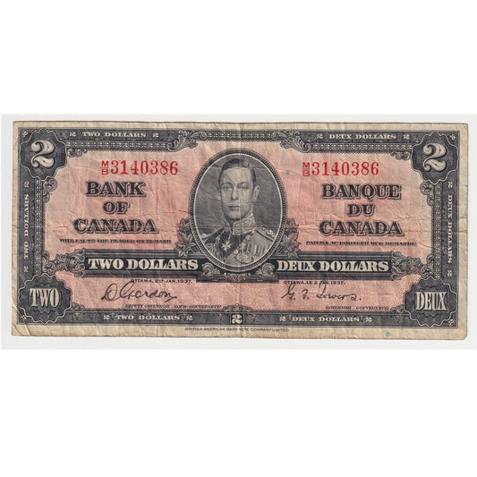 BC-22b 1937 Canada $2 Gordon-Towers, M/B, Fine (F12)