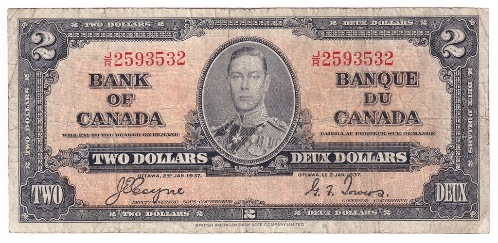 BC-22c 1937 Canada $2 Coyne-Towers, J/R, Circ