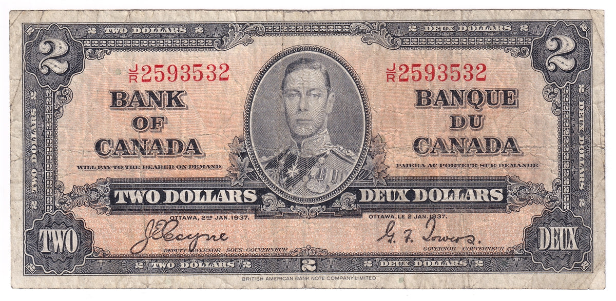 BC-22c 1937 Canada $2 Coyne-Towers, J/R, Circ
