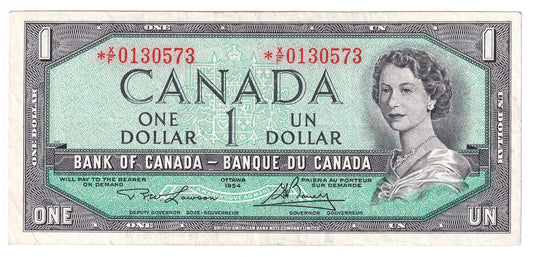 BC-37dA 1954 Canada $1 Lawson-Bouey, *X/F, Circ