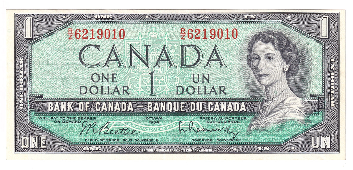 BC-37b 1954 Canada $1 Beattie-Rasminsky, R/Z, Extra Fine (EF40)