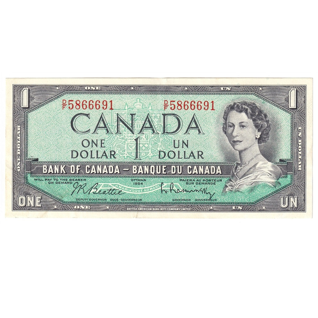 BC-37b-i 1954 Canada $1 Beattie-Rasminsky, D/F, Extra Fine (EF40)