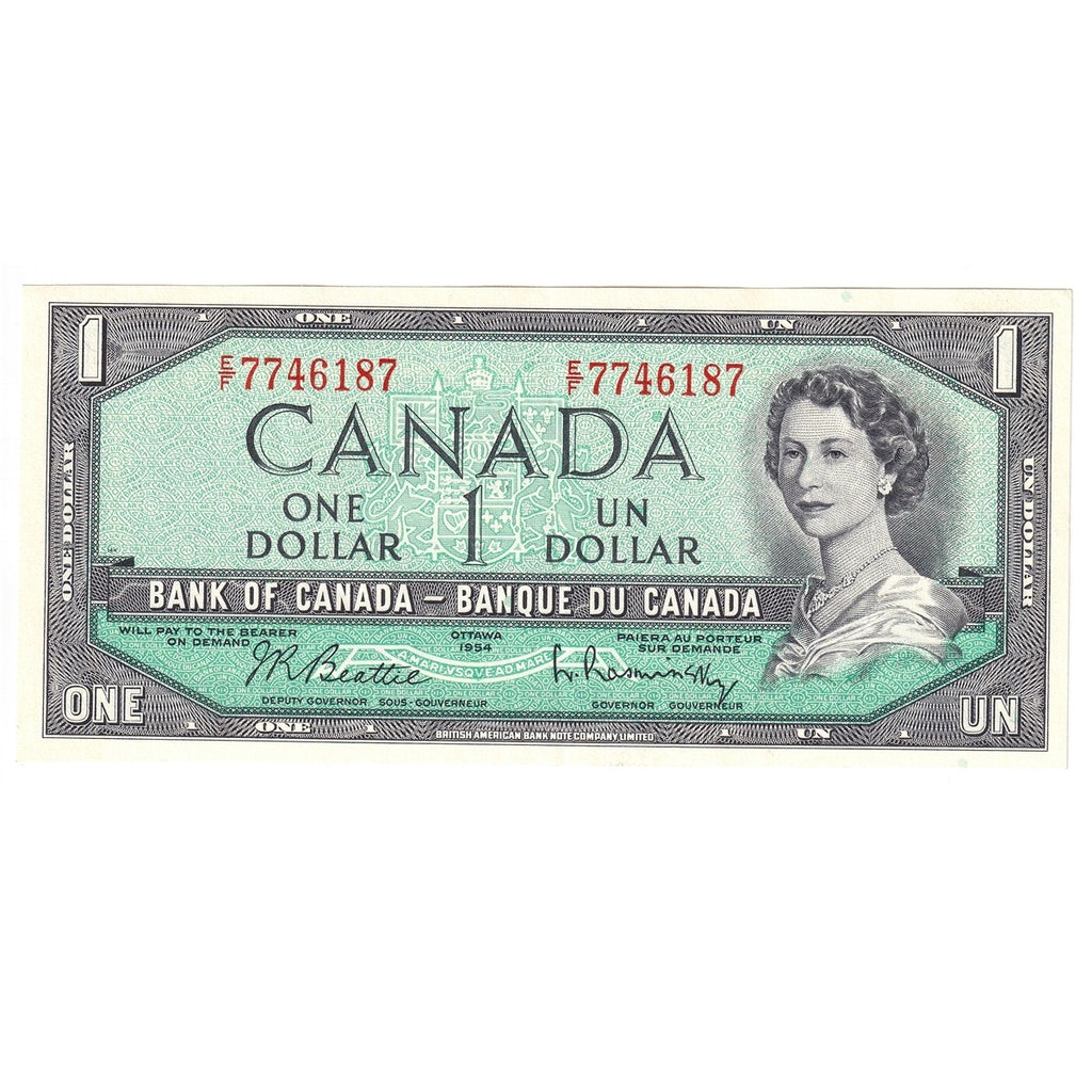 BC-37b-i 1954 Canada $1 Beattie-Rasminsky, E/F, Extra Fine (EF40)