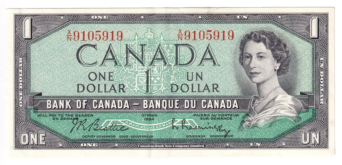 BC-37b 1954 Canada $1 Beattie-Rasminsky, X/N, EF-AU (EF45)