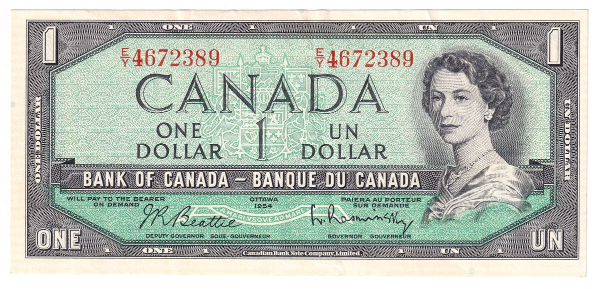BC-37b 1954 Canada $1 Beattie-Rasminsky, E/Y, Extra Fine (EF40)