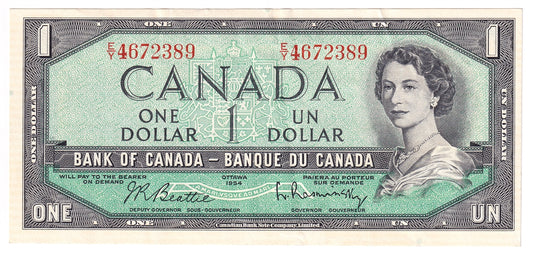 BC-37b 1954 Canada $1 Beattie-Rasminsky, E/Y, Extra Fine (EF40)