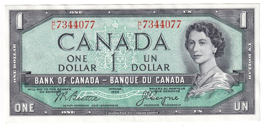 BC-37a 1954 Canada $1 Beattie-Coyne, H/L, Almost Uncirculated (AU50)