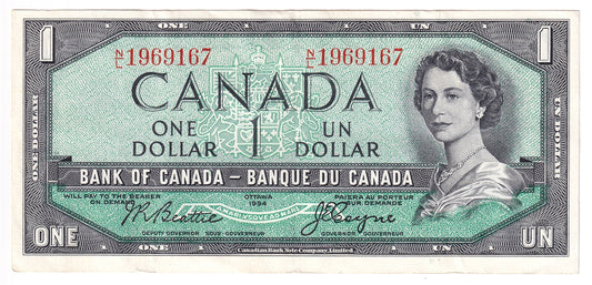BC-37a 1954 Canada $1 Beattie-Coyne, N/L, VF-EF