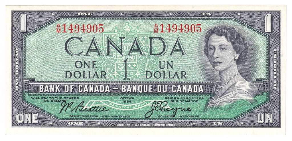 BC-37a-i 1954 Canada $1 Beattie-Coyne, A/M, Choice Uncirculated (CUNC63)