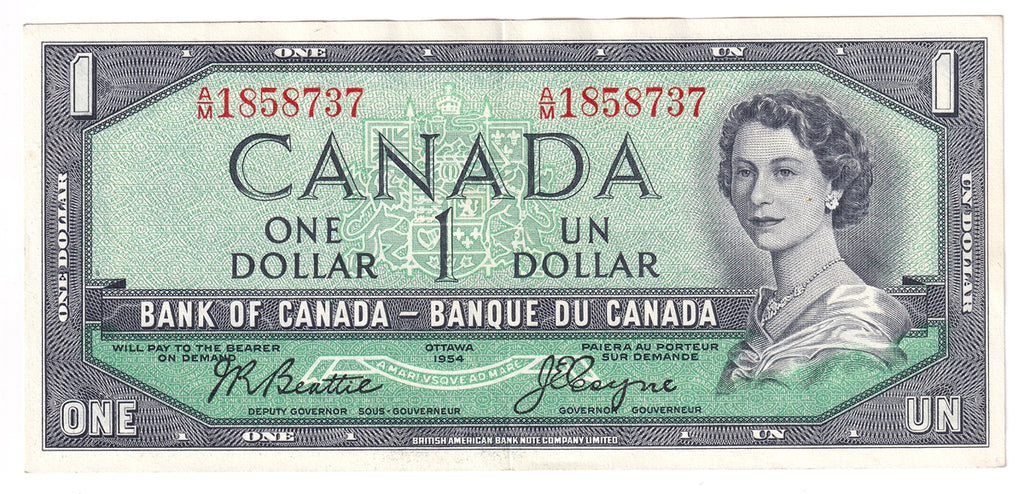 BC-37a-i 1954 Canada $1 Beattie-Coyne, A/M, Extra Fine (EF40)