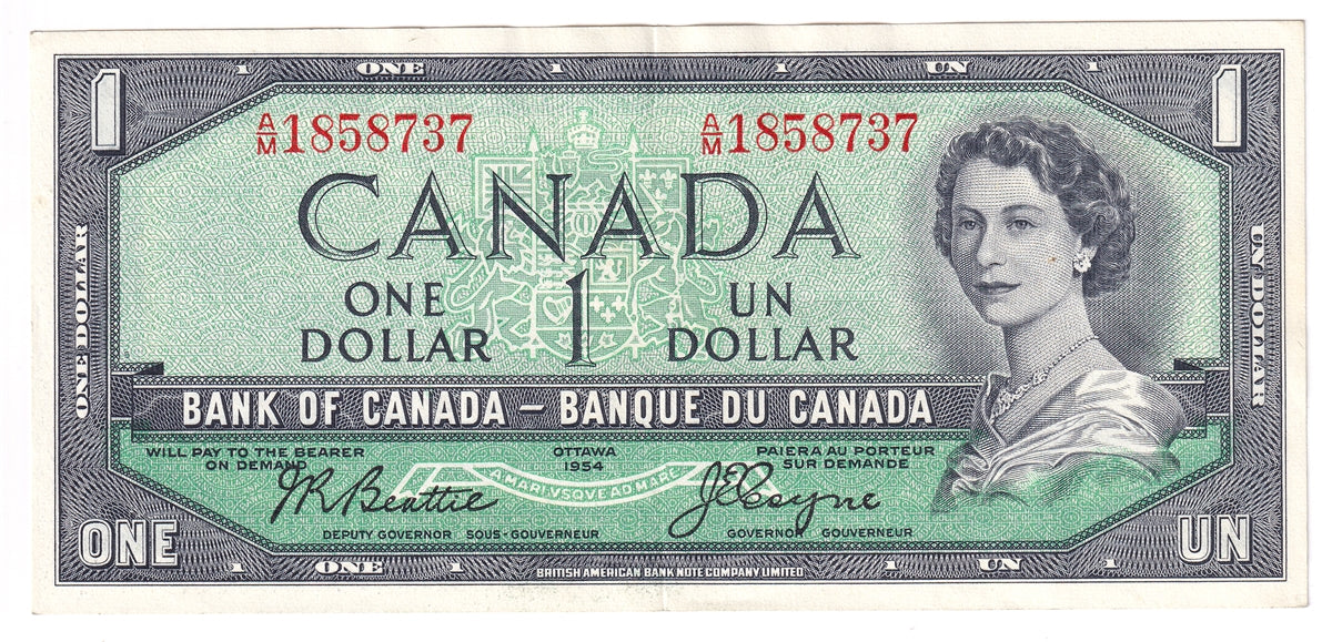 BC-37a-i 1954 Canada $1 Beattie-Coyne, A/M, Extra Fine (EF40)
