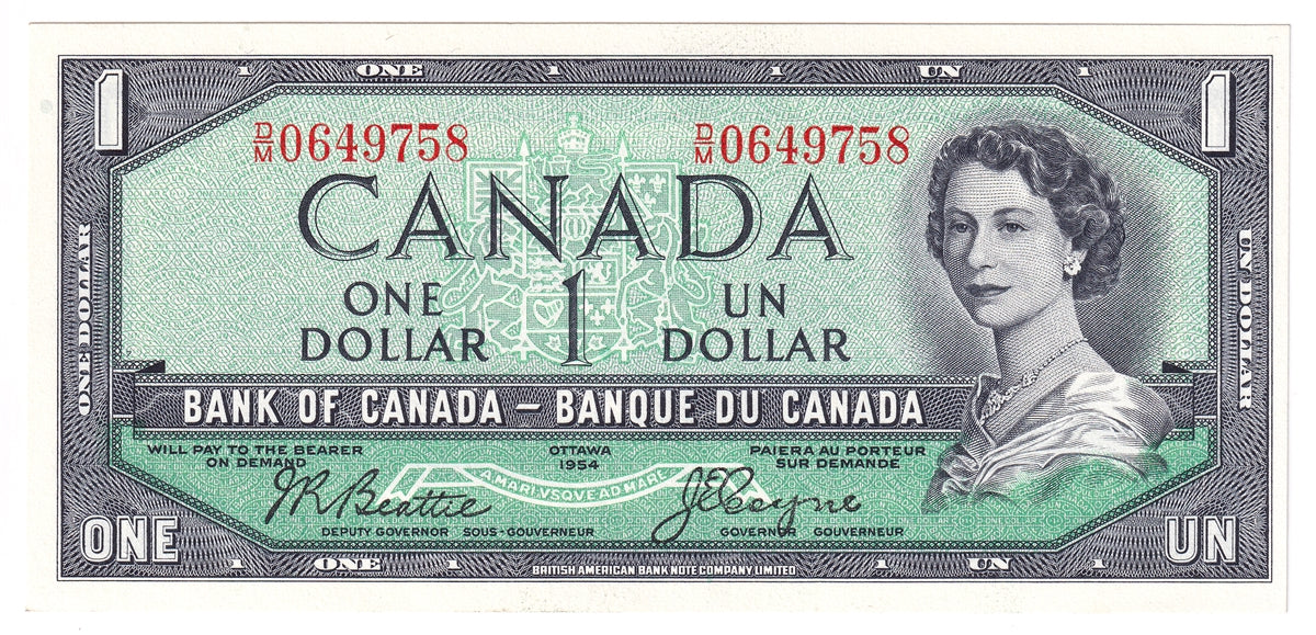 BC-37a-i 1954 Canada $1 Beattie-Coyne, D/M, Uncirculated (MS60)
