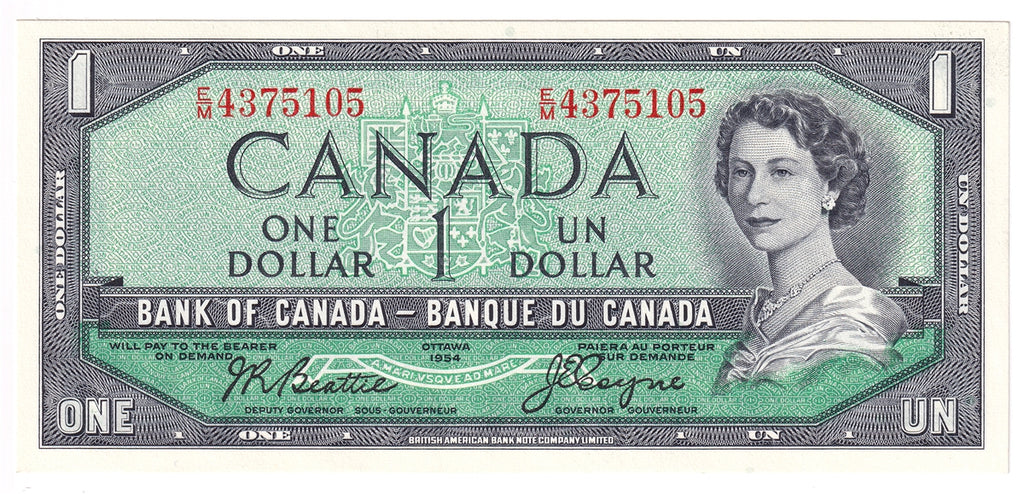 BC-37a-i 1954 Canada $1 Beattie-Coyne, E/M, Uncirculated (MS60)