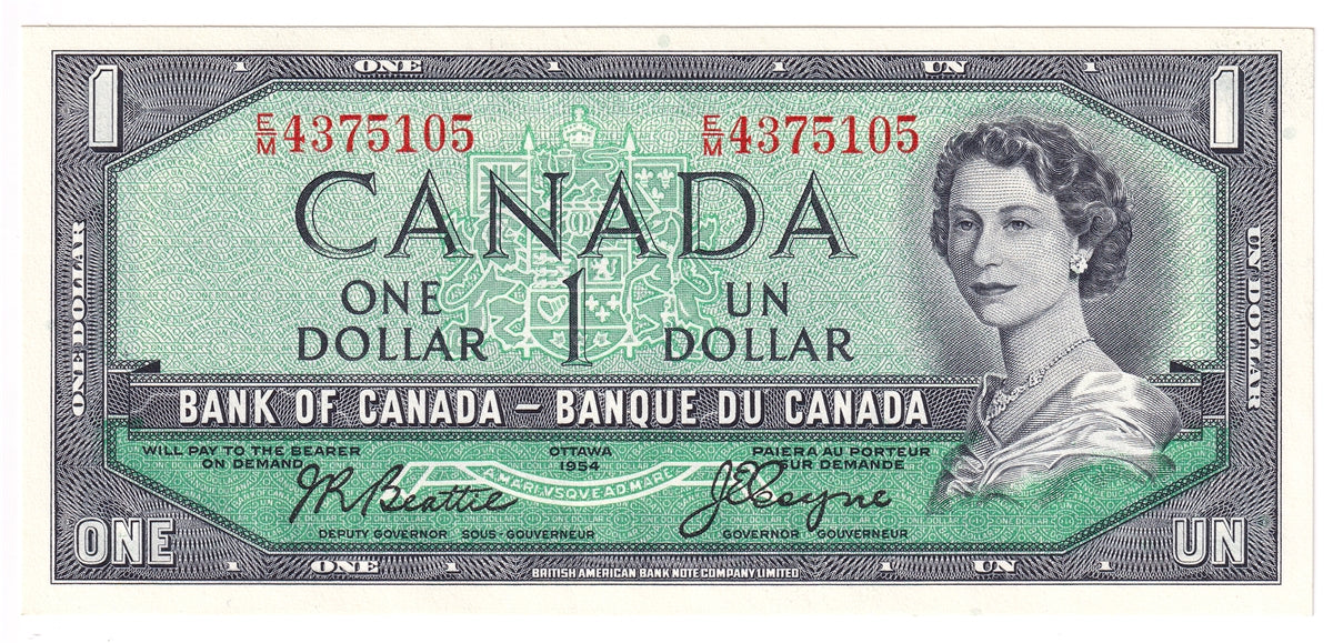 BC-37a-i 1954 Canada $1 Beattie-Coyne, E/M, Uncirculated (MS60)