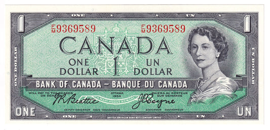 BC-37a-i 1954 Canada $1 Beattie-Coyne, F/M, Uncirculated (MS60)