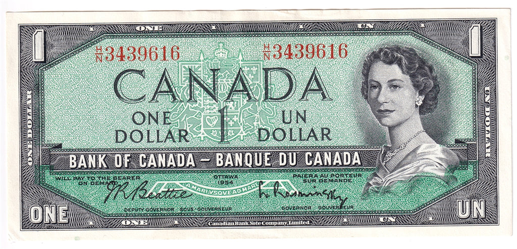 BC-37b 1954 Canada $1 Beattie-Rasminsky, H/N, EF-AU (EF45)