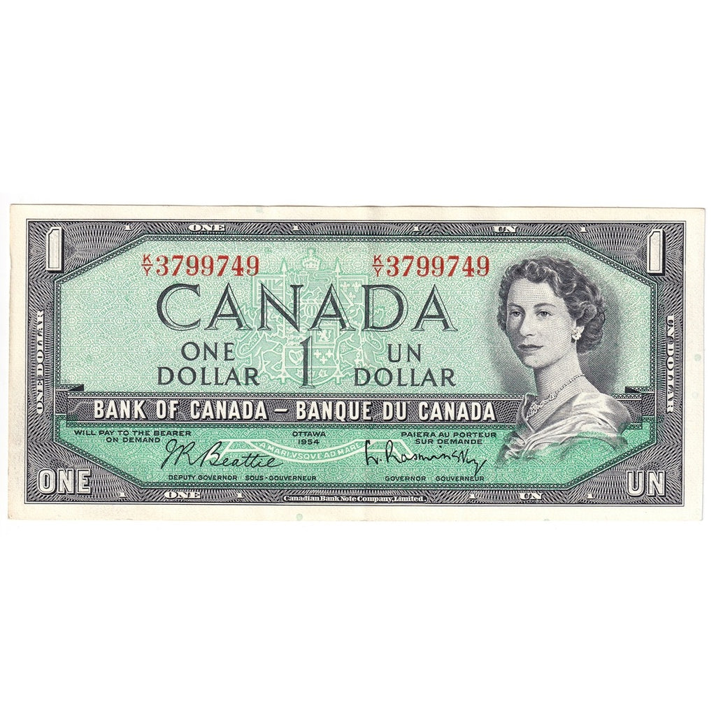 BC-37b 1954 Canada $1 Beattie-Rasminsky, K/Y, EF-AU (EF45)
