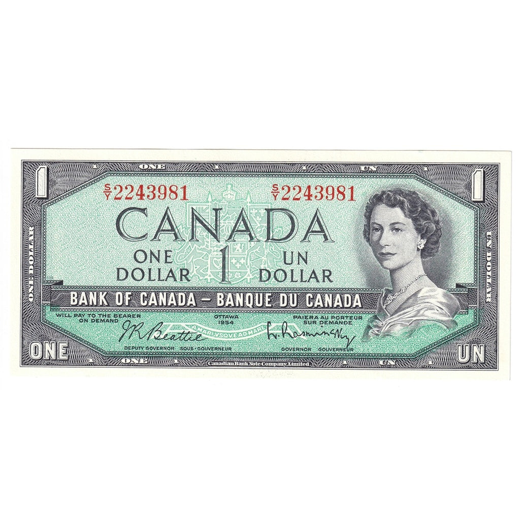 BC-37b 1954 Canada $1 Beattie-Rasminsky, S/Y, AU-UNC (AU55)