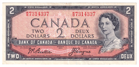 BC-38a 1954 Canada $2 Beattie-Coyne, W/B, VF-EF (VF30)
