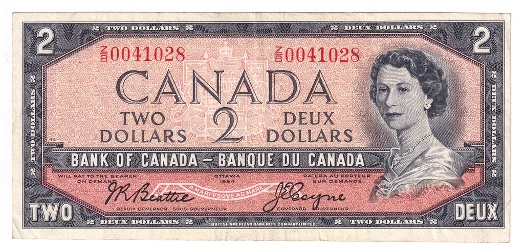 BC-38a 1954 Canada $2 Beattie-Coyne, Z/B, Very Fine (VF20)