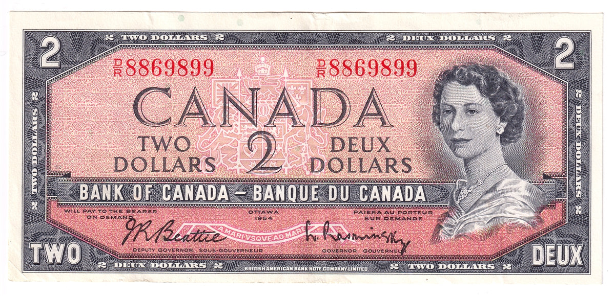 BC-38b 1954 Canada $2 Beattie-Rasminsky, D/R, VF-EF (VF30)