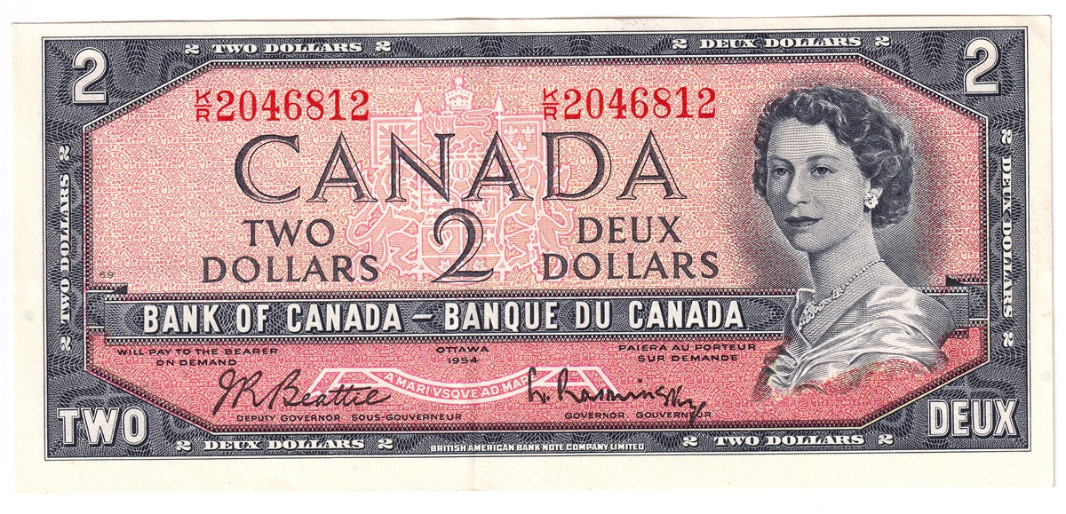 BC-38b 1954 Canada $2 Beattie-Rasminsky, K/R, EF-AU (EF45)