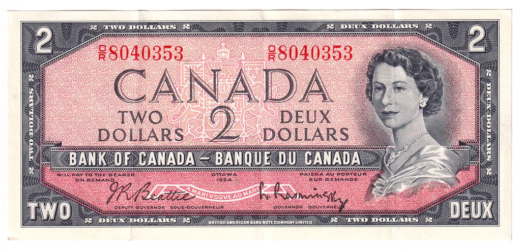 BC-38b 1954 Canada $2 Beattie-Rasminsky, O/R, VF-EF (VF30)