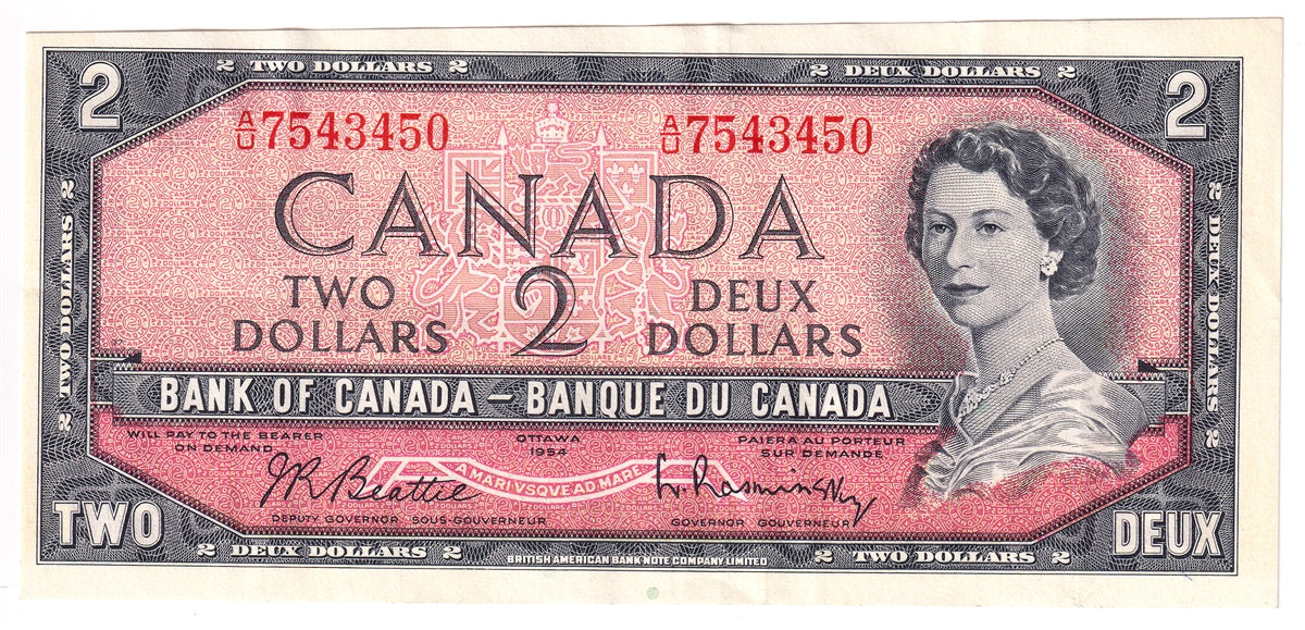 BC-38b 1954 Canada $2 Beattie-Rasminsky, A/U, VF-EF (VF30)
