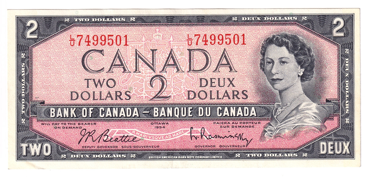 BC-38b 1954 Canada $2 Beattie-Rasminsky, L/U, VF-EF (VF30)