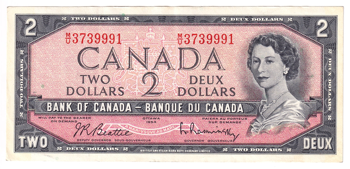 BC-38b 1954 Canada $2 Beattie-Rasminsky, M/U, EF