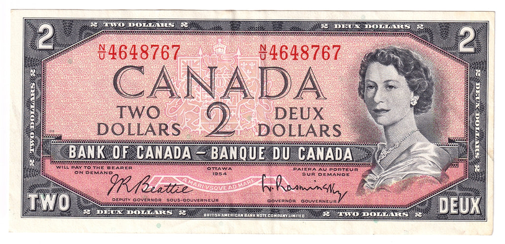 BC-38b 1954 Canada $2 Beattie-Rasminsky, N/U, Extra Fine (EF40)