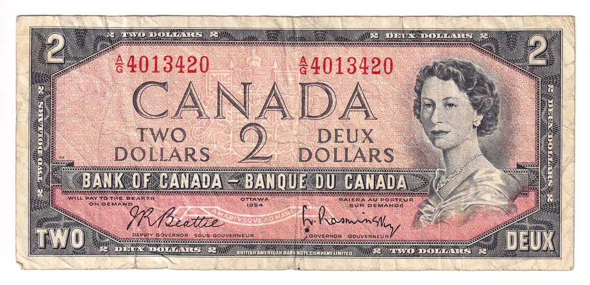 BC-38b 1954 Canada $2 Beattie-Rasminsky, A/G, Very Good (VG8)