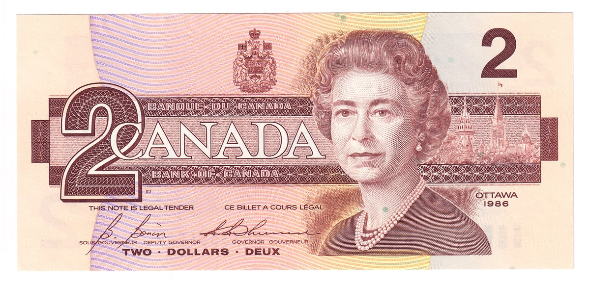 BC-55cA 1986 Canada $2 Bonin-Thiessen, BRX Circulation Issue, Choice Uncirculated (CUNC63)