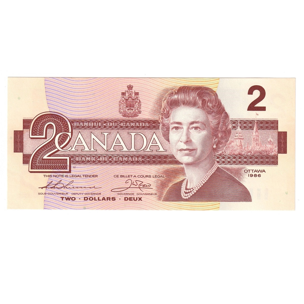 BC-55b 1986 Canada $2 Thiessen-Crow, BGJ, Choice Uncirculated (CUNC63)