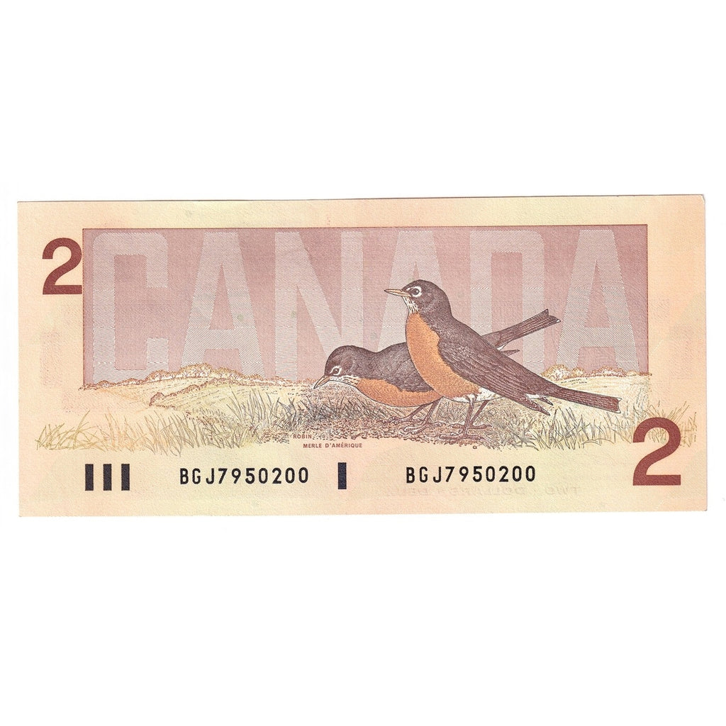 BC-55b 1986 Canada $2 Thiessen-Crow, BGJ, Almost Uncirculated (AU50)