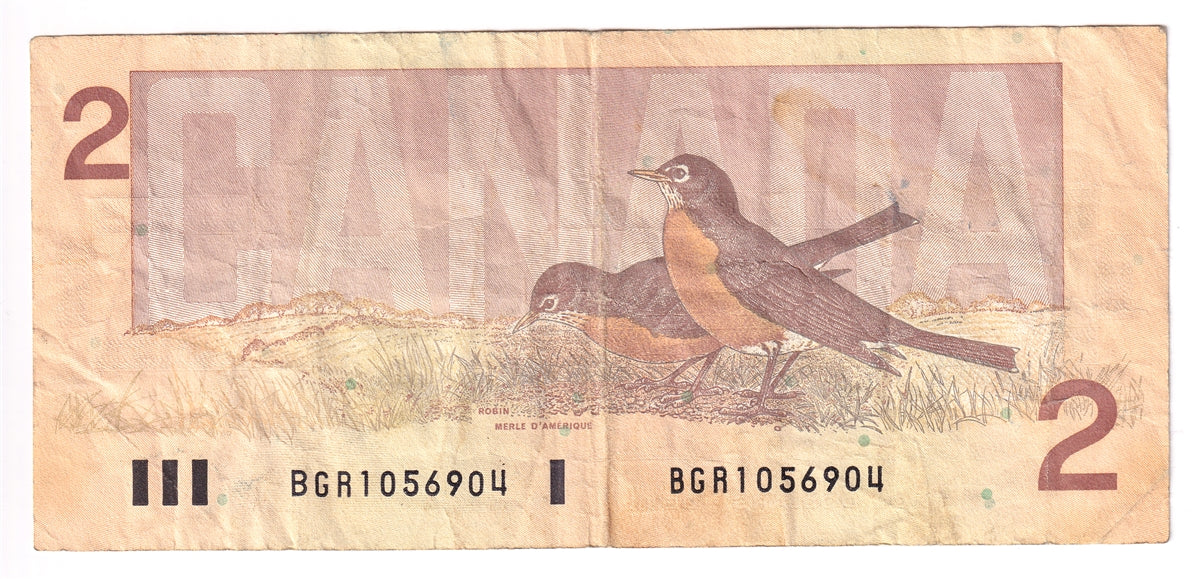 BC-55b 1986 Canada $2 Thiessen-Crow, BGR, Large/Small B's, Circ