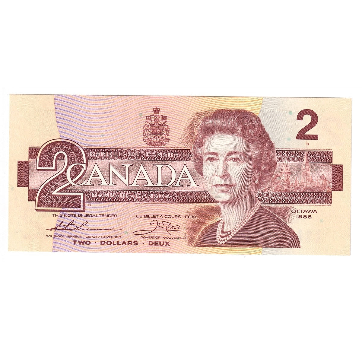 BC-55b 1986 Canada $2 Thiessen-Crow, BRJ, Uncirculated (MS60)