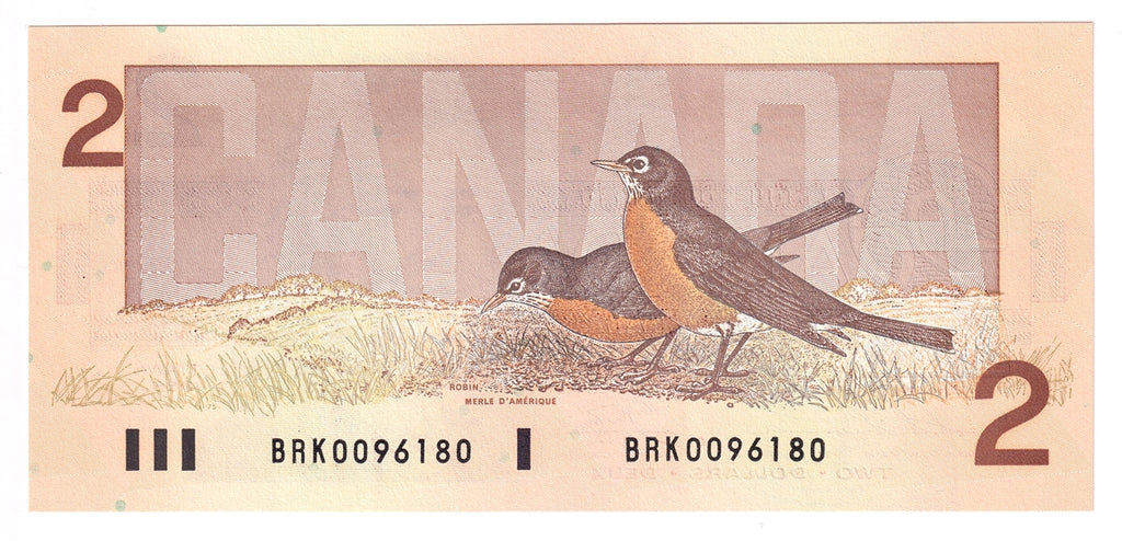 BC-55b 1986 Canada $2 Thiessen-Crow, BRK, Choice Uncirculated (CUNC63)
