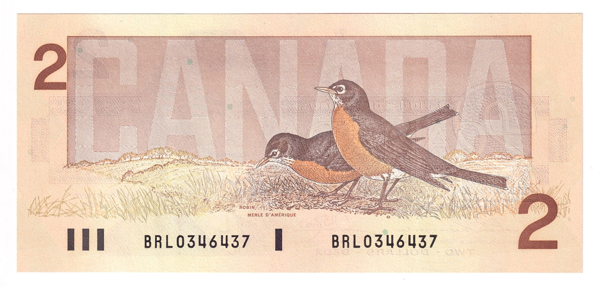 BC-55b 1986 Canada $2 Thiessen-Crow, BRL, Choice Uncirculated (CUNC63)