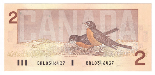 BC-55b 1986 Canada $2 Thiessen-Crow, BRL, Choice Uncirculated (CUNC63)