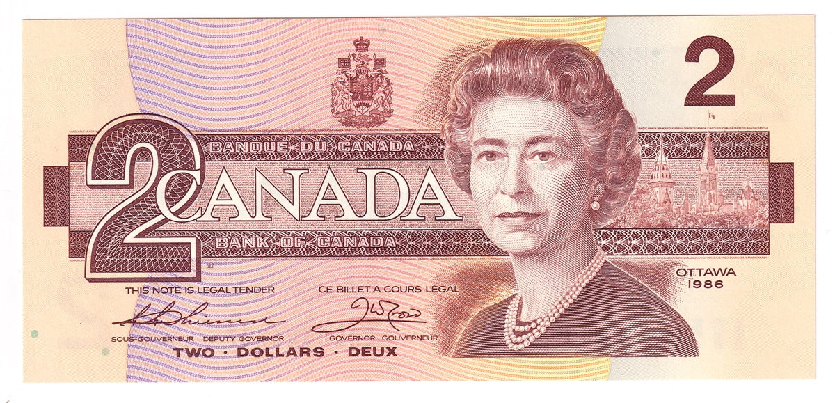 BC-55b 1986 Canada $2 Thiessen-Crow, BRL, Choice Uncirculated (CUNC63)