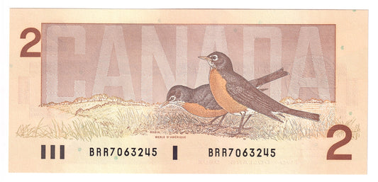 BC-55b 1986 Canada $2 Thiessen-Crow, BRR, Choice Uncirculated (CUNC63)