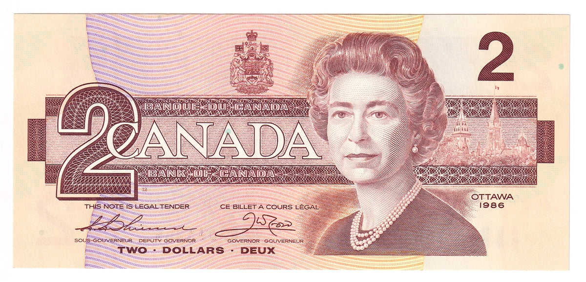BC-55b 1986 Canada $2 Thiessen-Crow, BRR, Choice Uncirculated (CUNC63)