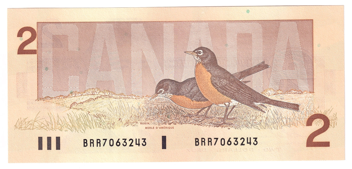 BC-55b 1986 Canada $2 Thiessen-Crow, BRR, Uncirculated (MS60)